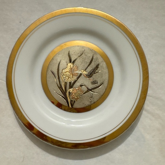 Vintage Japan Art Of Choking Porcelain Hummingbird Plate W24Kt Gold Silver - Picture 1 of 5
